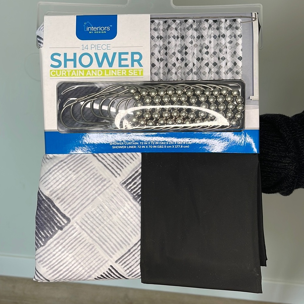 14 piece shower curtain and liner set! Interior by designs brand. 100% polyester